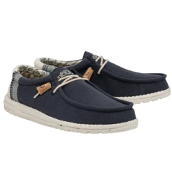 Hey Dude Men's Wally Linen Natural Navy Shoes 110792568